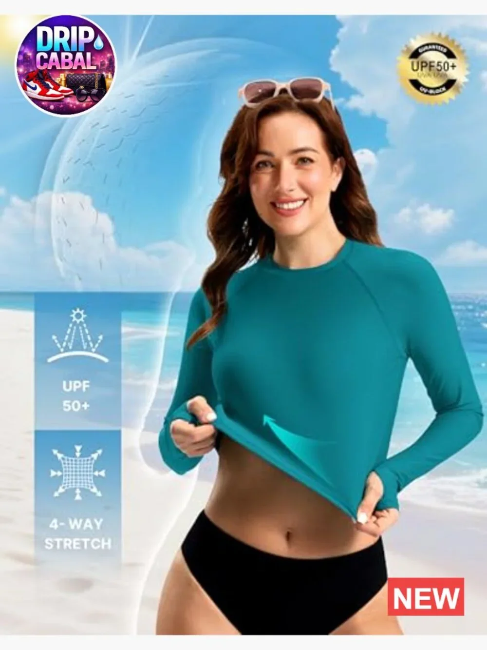 Long Sleeve Crop UPF 50+ Sun Protection Rash Guard Swim Top Quick Dry